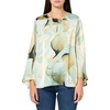Anne Klein Women’s Keyhole Frt Blouse W Long Sleeves(Soft Aloe Multi)