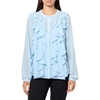 Anne Klein Women’s Bttn Frt Cascade Ruffle Long Sleeve Blou(Opal Blue)