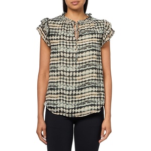 Anne Klein Women’s Ruffle SLV Tie Blouse(Anne Black Multi)