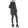 Anne Klein Women’s Chevron Quilt Coat With Waist Detail With Faux Fur Hood(Black)