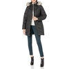 Anne Klein Women’s Chevron Quilt Coat With Waist Detail With Faux Fur Hood(Black)