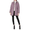 Anne Klein Women’s Chevron Quilt Coat With Waist Detail With Faux Fur Hood(Flint)