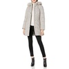 Anne Klein Women’s Chevron Quilt Coat With Waist Detail With Faux Fur Hood(Pearl Grey)