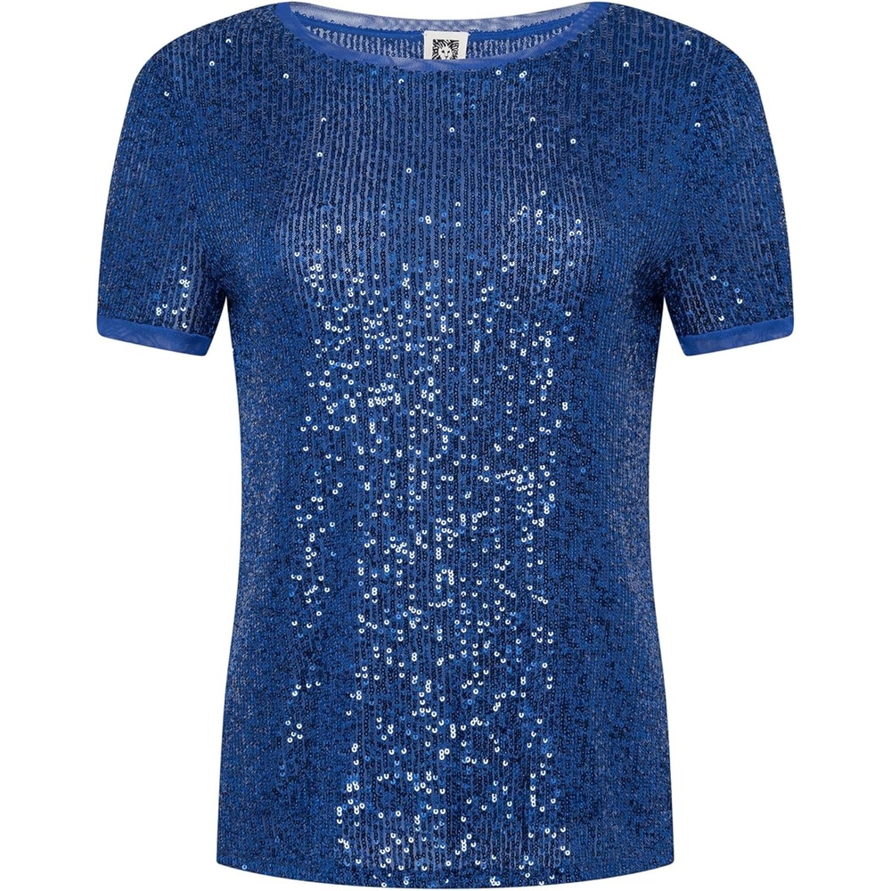 image:imageAnne Klein Womens Sequin Mesh W Triple Mesh Ss Banded TeeSantorini Blue