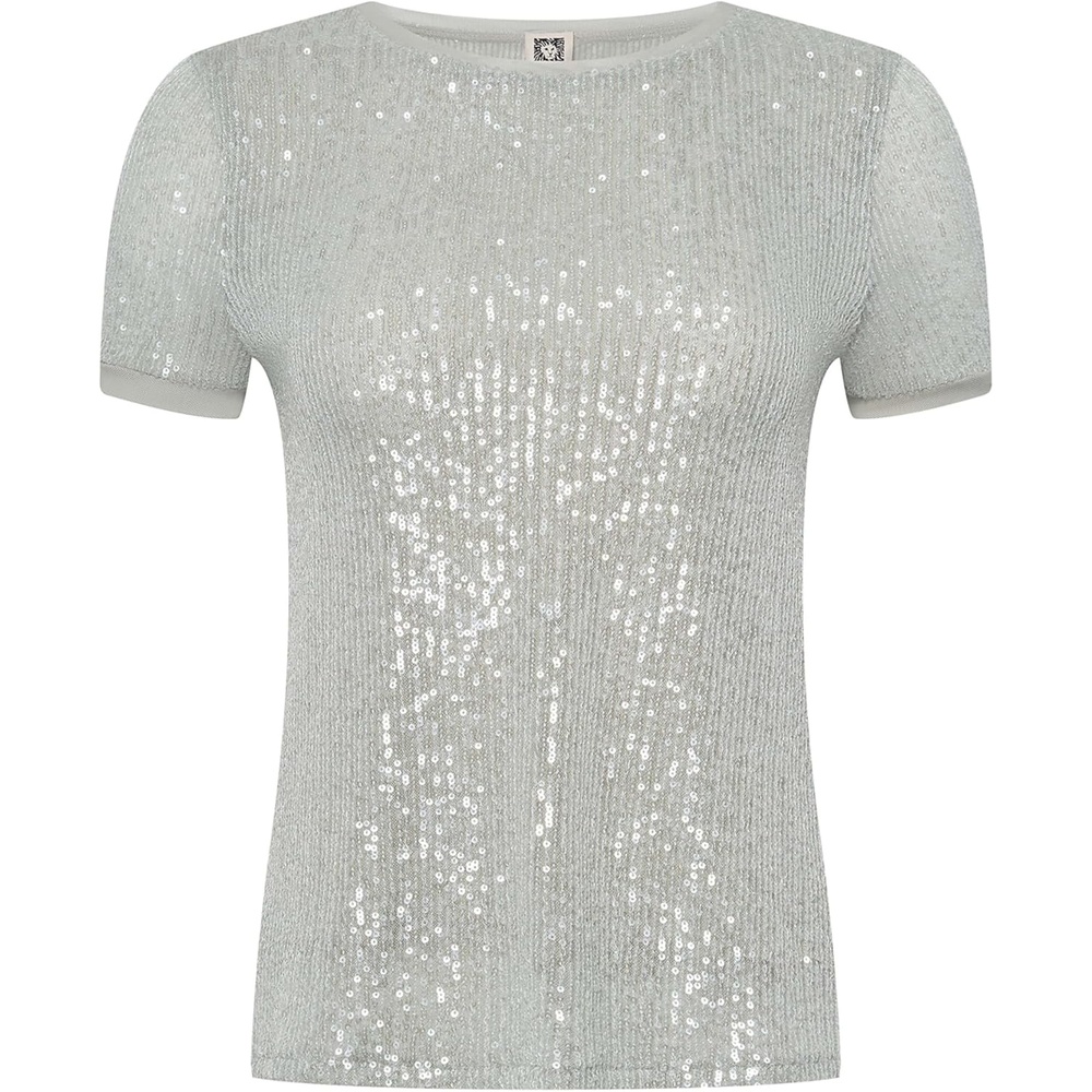 image:imageAnne Klein Womens Sequin Mesh W Triple Mesh Ss Banded TeeSoft Aloe