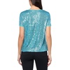 Anne Klein Women’s Sequin Mesh W Triple Mesh Ss Banded Tee(Pool Blue)