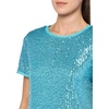 Anne Klein Women’s Sequin Mesh W Triple Mesh Ss Banded Tee(Pool Blue)