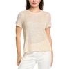 Anne Klein Women’s Sequin Mesh W Triple Mesh Ss Banded Tee(Soft Latte)