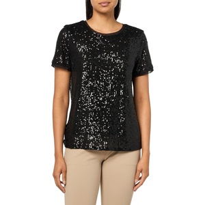 Anne Klein Women’s Sequin Mesh W Triple Mesh Ss Banded Tee(Anne Black)