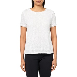 Anne Klein Women’s Sequin Mesh W Triple Mesh Ss Banded Tee(Bright White)