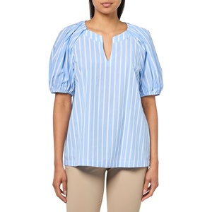 Anne Klein Women’s Vneck Blouse W Raglan Puff Sleeves(Surf Blue/Bright White)