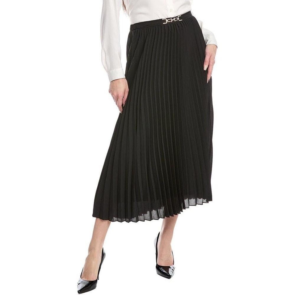 image:imageAnne Klein Womens Pull on Flat Frt Belt Pleated Skirt LinAnne Black