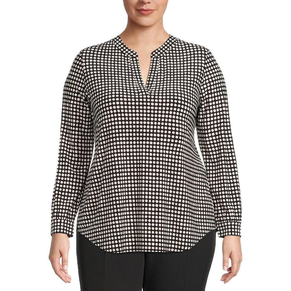 image:imageAnne Klein Womens Printed Ity Split Neck TunicBlack