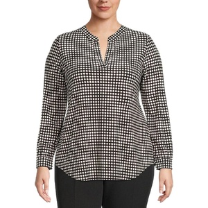 Anne Klein Women’s Printed Ity Split Neck Tunic(Black)