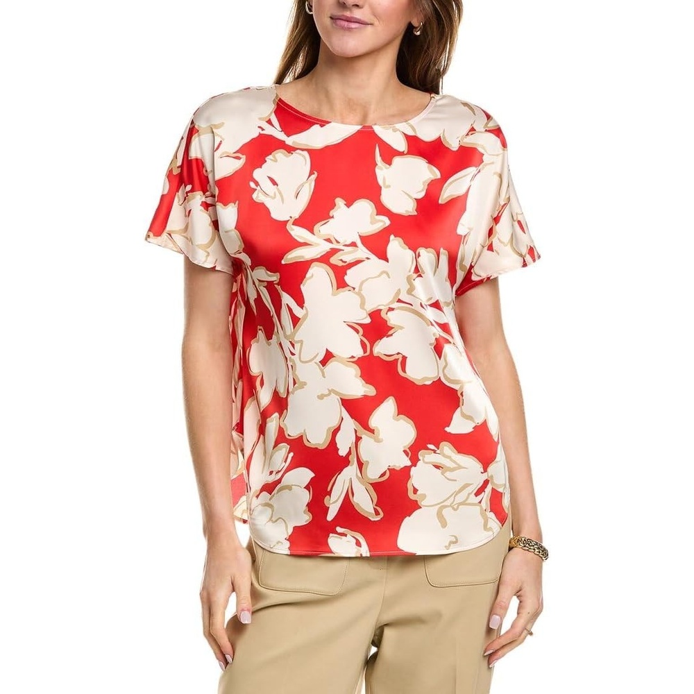 image:imageAnne Klein Womens Ss Blouse W Bateau NecklinePoppy Multi