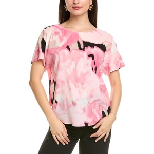 Anne Klein Women’s Ss Blouse W Bateau Neckline(Peony Pink Multi)