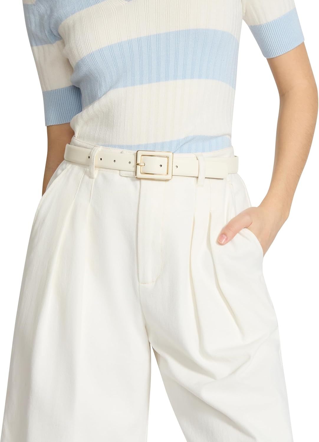 image:imageAnne Klein Womens Anne Klein Classic 2 for 1 Pant BeltOffwhite