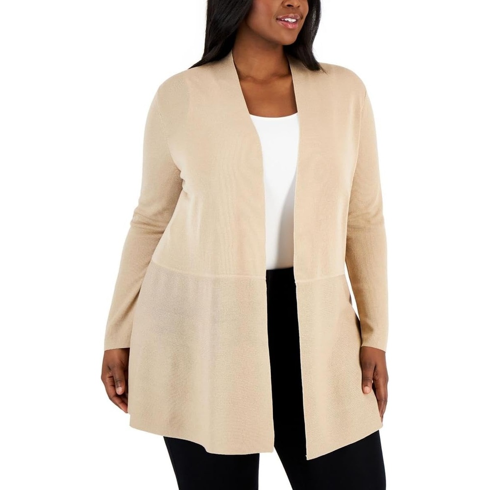 image:imageAnne Klein Womens Long Cardigan WWaist SeamAnne BlackLatte